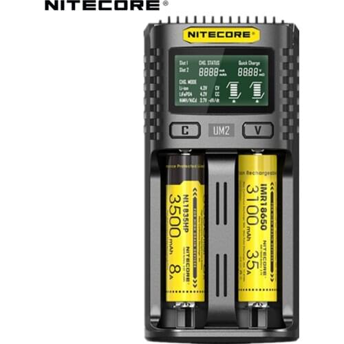 Nitecore UM2 USB Dual-SlOT QC Charger Intelligent Circuitry Global Insurance li-ion AA AAA 18650 14500 21700 battery Charger
