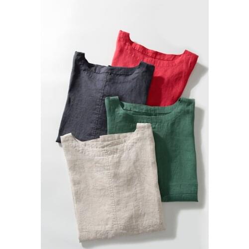 Pure linen loose bat sleeve long sleeve top literary cotton linen T-shirt autumn 2021 female 381