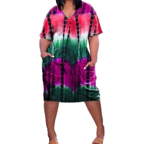 561 Tie-Dye Dresses For Women Personality Loose Sexy Casual Fashion Pocket Color Contrast Printing Streetwear Female Vestidos