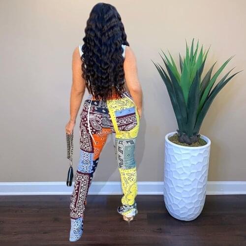 ZKYZWX Sexy Bandana Patchwork Pockets Pants for Women Fashion Elastic High Waist Hem Split Slit Streetwear Club Casual Trouser
