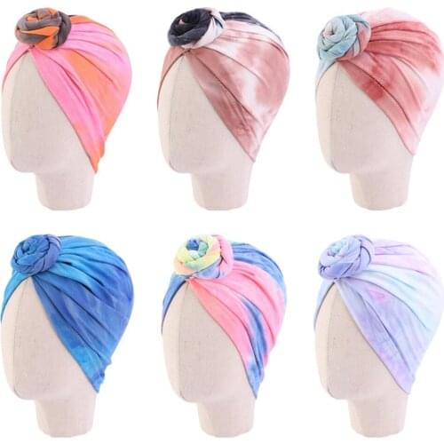 1 PCS Fashion Handmade Knotted Flower Newborn Indian Caps Children Tie-dyed Turban Hats DIY Clothing Decoration Birthday Gifts