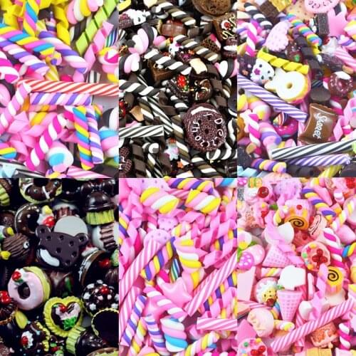 100PCS DIY Slime Charms With Candy Sugar Chocolate Cake Resin Flatback of Slime Beads for Ornament Scrapbook Crafts Toy