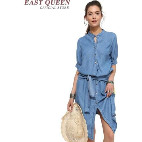 2018 denim dress women long shirt dress denim blue shirt denim dress 2018 new arrivals dress jeans KK1219