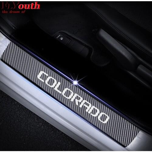 For Chevrolet COLORADO 4Pcs Carbon Fober Car Door Threshold Plate Door Sill Step Protector Scuff Plate Sticker Auto Accessory