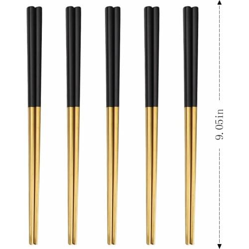5 Pairs Matte Black Gold Chinese Chopsticks Japanese Korean Style Sushi Sticks Noodles Food Tableware Reusable Metal Chopsticks
