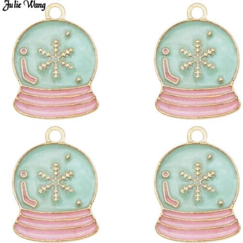 5pcs Enamel Alloy Snow Globe Charm for Christmas Women Bracelet Necklace Pendant DIY Accessory Xmas Tree Decor