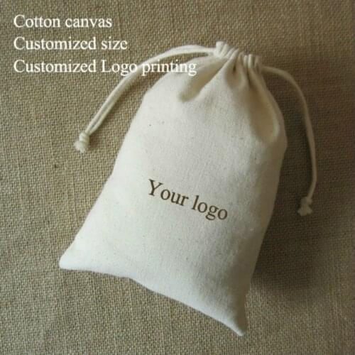 50PCS Canvas Gift Bags Jewelry Packaging Pouch Cotton Drawstring Bag Cosmetic Wedding Party Shoe Sachet Pocket Custom Logo Print