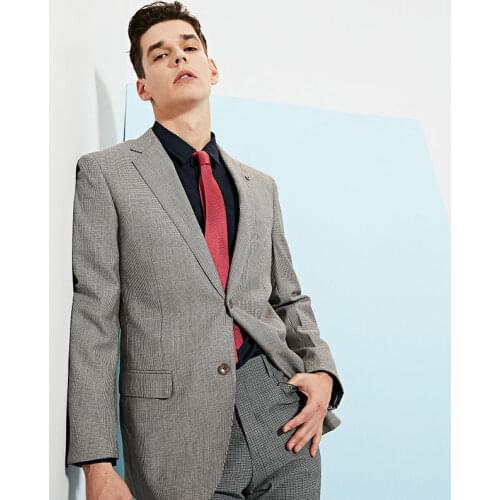 80.9% wool 19.1% silk blazer men 2018 summer autumn man clothes business mens wedding groom party wear grey plaid suits jackets