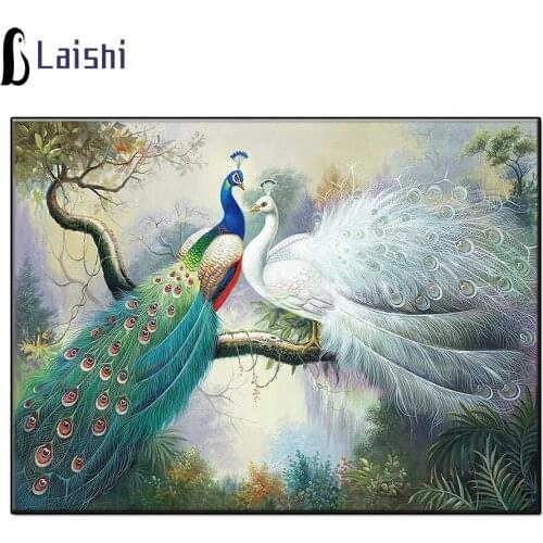 5D Diy Forest landscape, peacock Diamond Painting Full Round Square Drill Rhinestone Mosaic Wall Art Picture Home Decoration