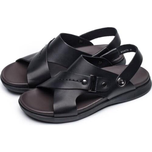 Open Toe Casual Plus Size Italian Waterproof Sandals Man Leather Summer Black Strap Water Brown Fashion Designer Flat Shoes