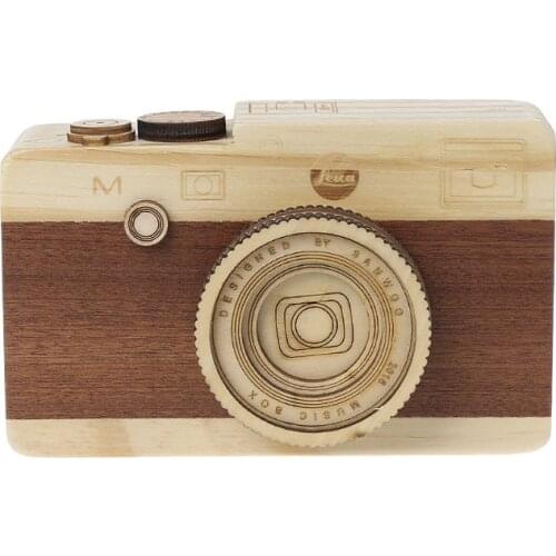Wooden Music Box Retro Camera Design Classical Melody Birthday Home Decoration 77HD