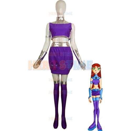 Purple DC Comics Starfire Spandex Superhero Cosplay Costume Party Halloween carnival costumes for Kids Girls Women
