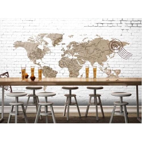 Custom Gym murals wallpapers 3d mural wallpaper for walls 3 d Vintage world map white brick wall background wall papers painting