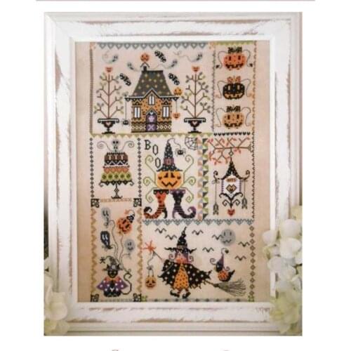 Top SELLING Halloween girl cross stitch kit simple cartoon design cotton silk thread 14ct flaxen embroidery DIY needlework