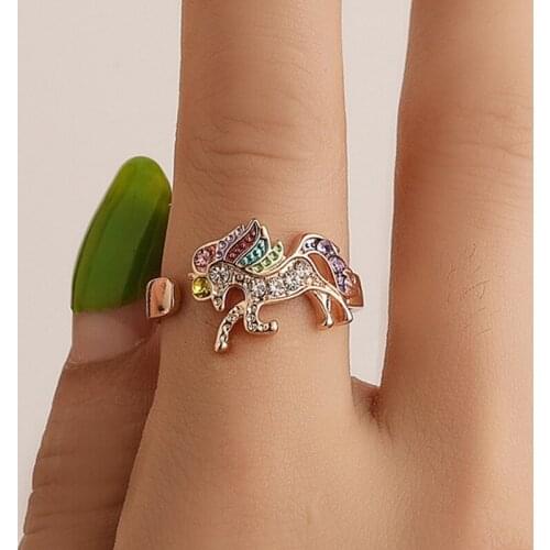 Fashion Cute Cartoon Unicorn Ring For Women Adjustable Alloy Crystal Finger Ring Jewelry Gift For Girl