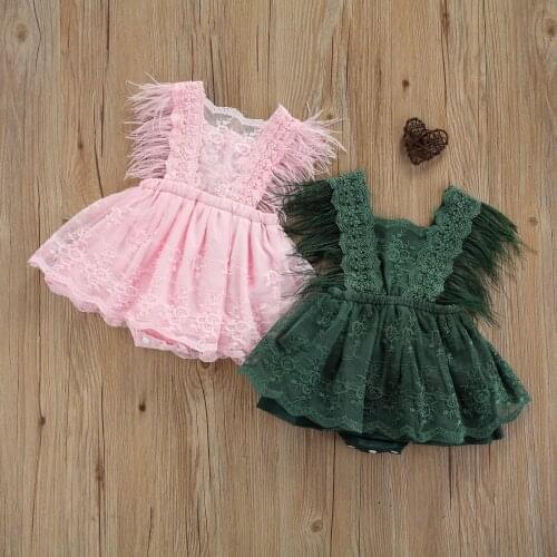 OPPERIAYA Baby Girls Sleeveless Square Collar Ruffle Lovely Jumpsuit Summer Floral Lace Solid Color Tassel Bodysuit Tutu Dress