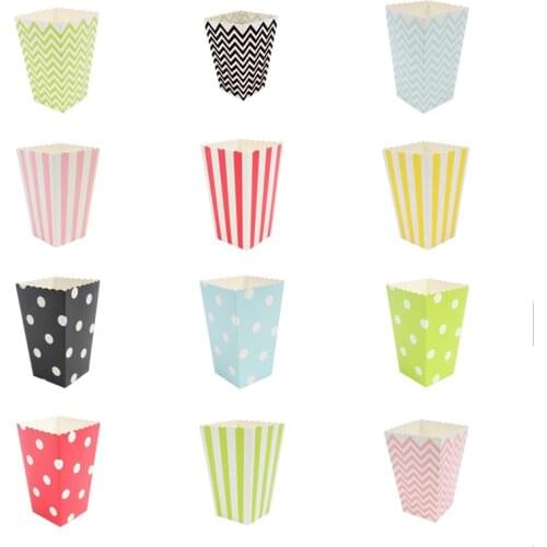 6pcs Popcorn box colorful chevron stripes dot Gold Gift Box Party Favour Wedding Pop corn kid party decoration bags loot