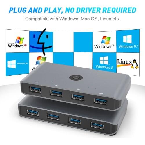 USB KVM Switch Splitter USB 3.0 2.0 Switcher for PC Keyboard Mouse Printer 4 Port Sharing 4 Devices HUB Converter USB Switch