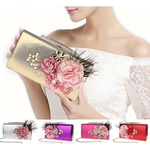 Luxy Moon HOT Feather Evening Clutch Bag Day Clutches Flower Pearl Handbag Handmade Evening Bags Wedding Bride Purse WY175