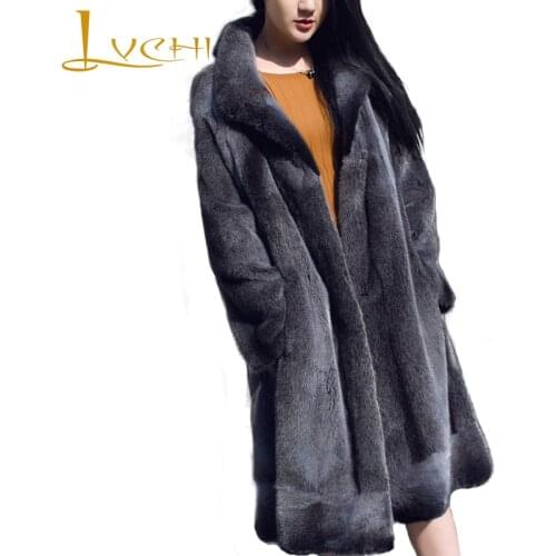 LVCHI 2019 Winter Import Swan Velvet Mink Coat Real Natural Fur Mandarin Collar Mink Coat Loss Causal Slim Long Mink Fur Coat