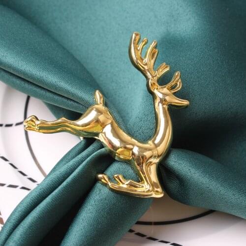 Metal Christmas Fawn Napkin Ring Gold Silver Napkin Ring Christmas Supplies Table Setting For Party Wedding Banquet Western Food