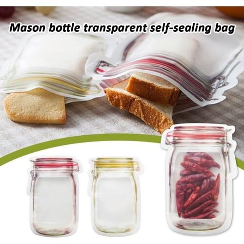 Reusable Bottles Shape Bags Jar Zipper Bag Food Snack Bag Seal Fresh Sealed Bags Leakproof Organizer Bags Wholesale