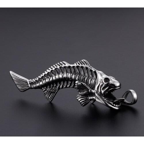 Fashion Punk Gothic Fish Bone Pendant Necklace Women And Men Retro Stainless Steel Jewelry Hip-Hop Rock Jewelry Gift Wholesale