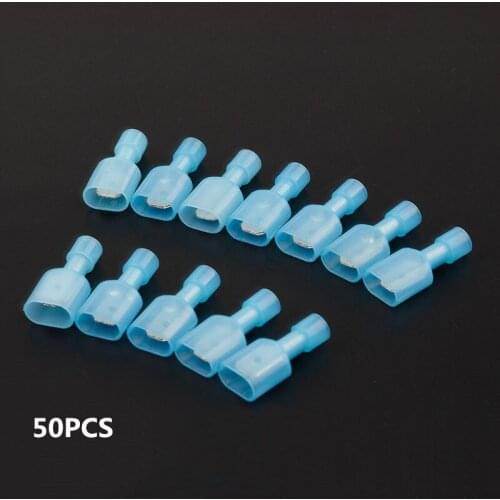 50pcs Male and Female Electrical Nylon Crimp Terminator Set Blue Fully Insulated Wire Cable Connector 16-14AWG