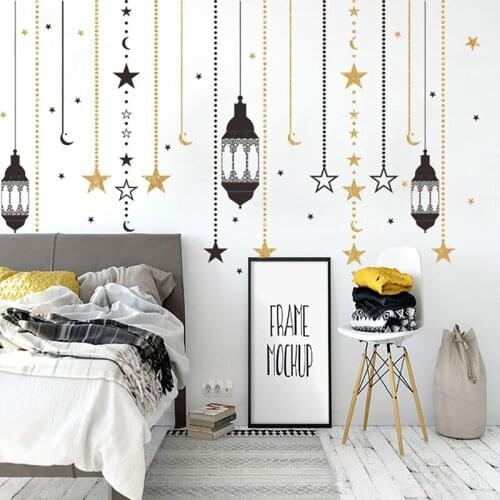 Eid Mubarak Party Wall Sticker Ramadan Kareem Moon Star Pattern Wall Decal For Home Wall Decor Islamic Ramadan Window Stickers