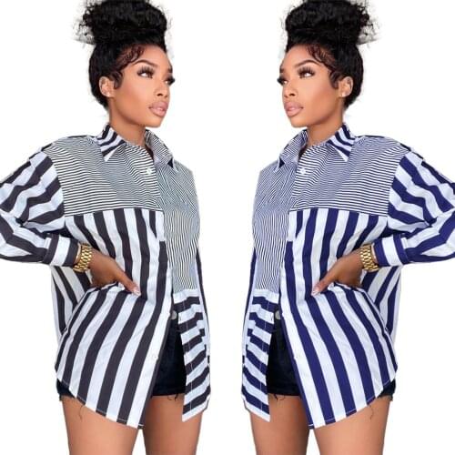 New Long Sleeve Casual Shirt Woman Printed Striped Beach Top 2021 Summer Womens Long-sleeved Shirt