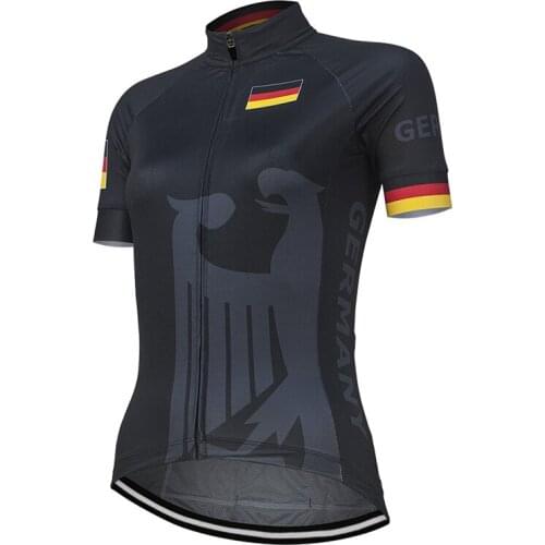 2021NEW Team Germany Women Black Cycling Jersey Short Sleeve Bike Road Mountain Race Tops Bicycle Clothes Customized