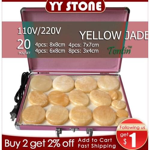New tontin 20pcs/set yellow jade body massage hot stone face back massage plate salon SPA with heater box