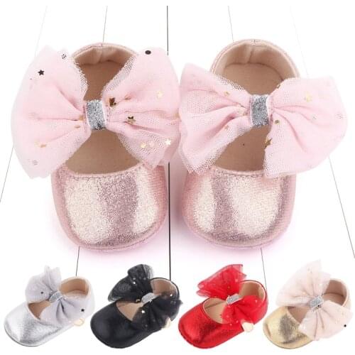 2021 New Arrival Atutmn casual Baby Shoes Toddler Flat Shoes Bowknot Gauze Princess Shoes Newborn First Walkers Non Slip Shoes