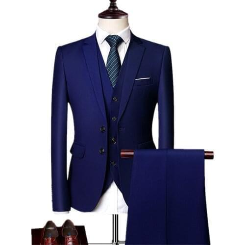 Jacket + Pant + Vest / 2021 New Men Business Slim Suits Sets Wedding Dress Three-piece Suit Blazers Coat Trousers Waistcoat