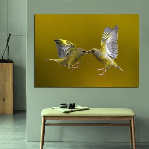 Canvas Poster Modern Wall Canvas Painting Kissing Birds Animal Wall Art Home Decor Picture For Living Room Frameless