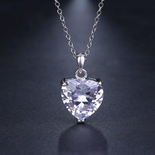 GMGYQ Romantic Sliver Color Zircon Pendant Chains The Shape Of A Heart Cut Jewelry For Women Girl