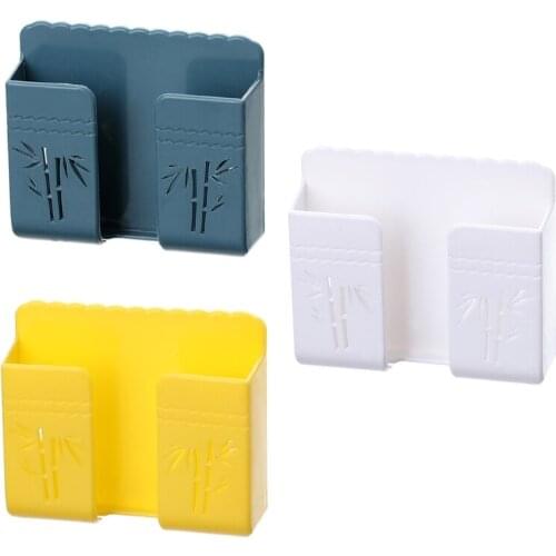 Hollow Bamboo Print Adhesive Wall Mount Phone Holders for Phone Charging Brackets Holders Shelf Sticker Fixing Wall Stand Organi