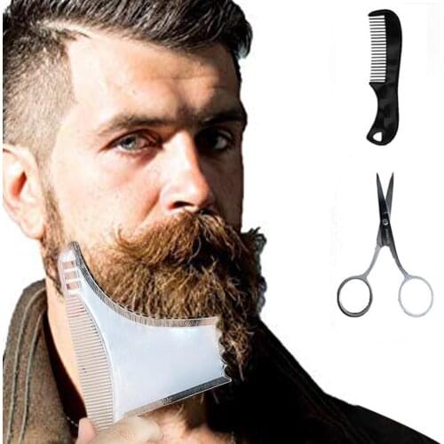 Hair Salon Professional Household Mens Transparent Beard Shape Changeable Comb Small Comb Beard Scissors Set
