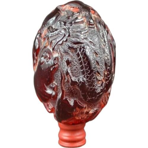 Rare Old Decoration Hand-Carved Amber Noble 12 Zodiac Dragon Statue And Shelf