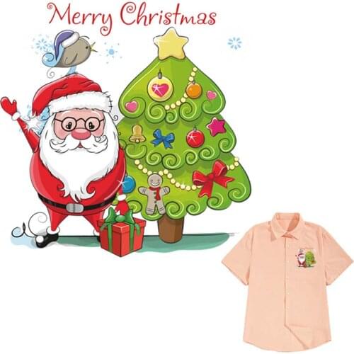 Merry Christmas Patches For Clothing Heat Transfer Stickers Diy Accessory Fashion Iron On Clothes Thermal Stickers