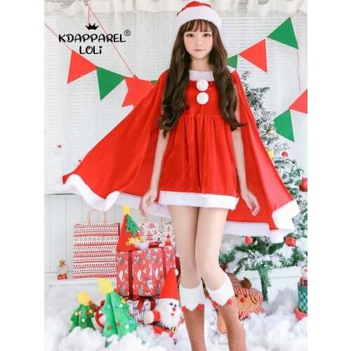 Christmas Costume Women Dress Girls Santa Claus Dress-Up Clothing Partys Performance Holiday Clothes Shawl Cloak Hat Set Female