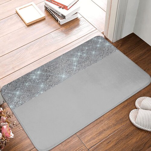 Silver Sparkle Doormat Carpet Mat Rug Polyester Anti-slip Floor Decor Bath Bathroom Kitchen Bedroom 40x60