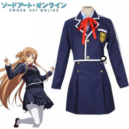 Sword Art Online SAO Yuuki Asuna School Uniform Coat Shirt Skirt Anime Outfit Customize Cosplay Costumes