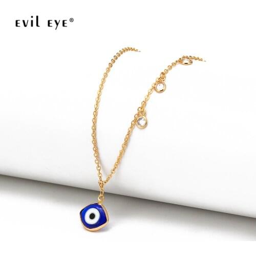EVIL EYE Blue Turkish Eye Pendant Tassel Necklace Copper Gold Color Long Chain Necklace Fashion Jewelry for Women Female BD366