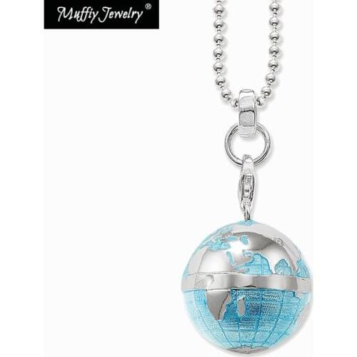 Blue Globe Pendant Necklace,Europe Style Trendy Popcorn Chain European Fashion Gift Jewelry in 925 Sterling Silver For Women