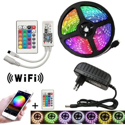 WIFI led strip light waterproof 12v RGB lights smd 2835 tape strips lamp IR 24-key 44 keys Bluetooth control neon set EU US plug