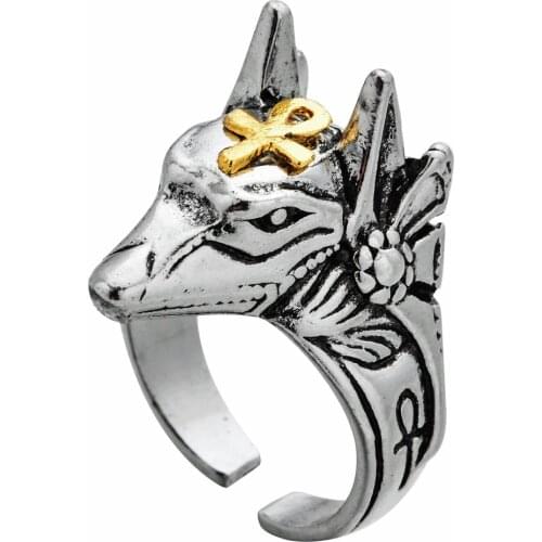 Punk Egyptian Cross Beast Anubis Knuckle Rings For Women Men Open Adjustable Wolf Head Finger Ring Vintage Statement Jewelry