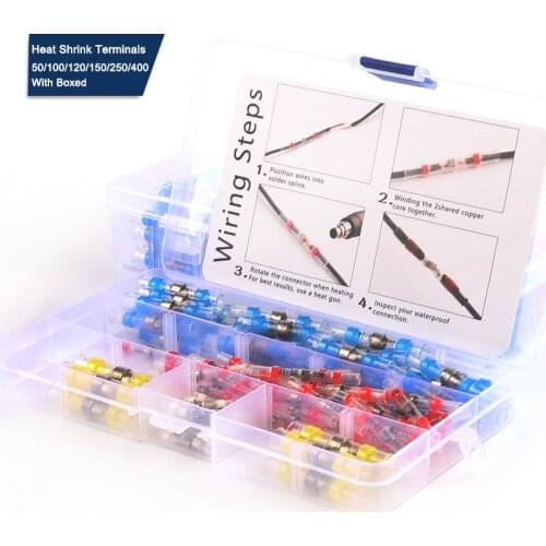 Boxed Waterproof Thermal Shrinkage Electric Car Wire Connector Solder Terminal Block Cable Butt Connector Kit Insulated Terminal