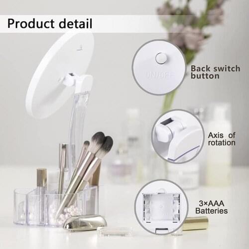 LED Lighted Makeup Mirror 10X Magnifying Mirror Desktop Makeup Organizer Case Cosmetic Organizer Rack Touch Screen Desk Mirror