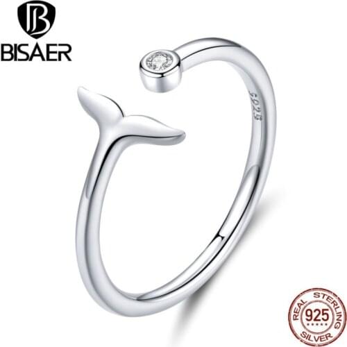 Women rings bisaer 925 Sterling silver openworked Dolphin Mermaids Tail women rings for women silver rings jewelry ECR618